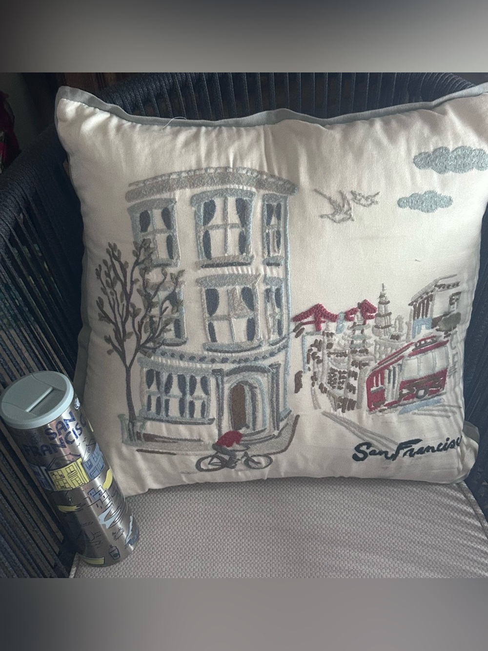 Pottery Barn throw Pillow & Starbucks tumbler with San Francisco Scene set!
